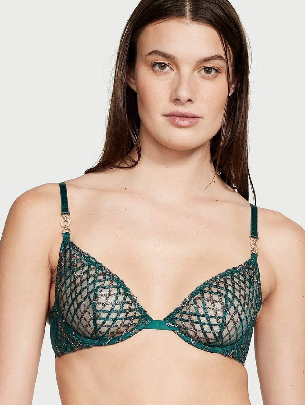 Victorias Secret Very SexyShimmer Embroidery Low-Cut Demi Bra - Ivy